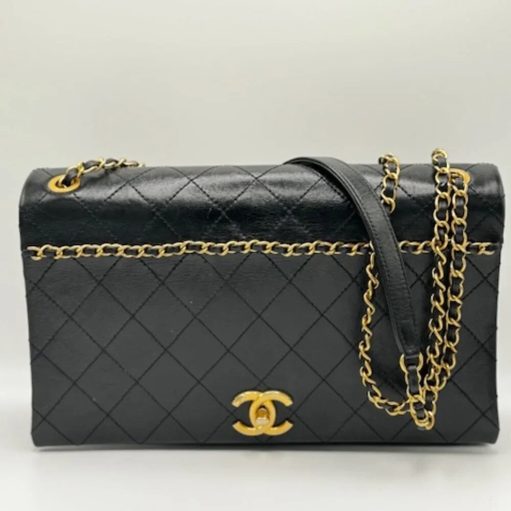 Chanel Chain Stitched Calfskin Flap Bag Medium Black Shoulder bag - Picture 3 of 17